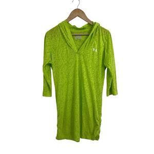 Under Armour Heat Heat Semi Fitted Chartreuse Long Sleeve Hooded Top Large